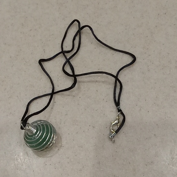Green Aventurine Stone Pendant on Black Cord Necklace - Picture 3 of 4